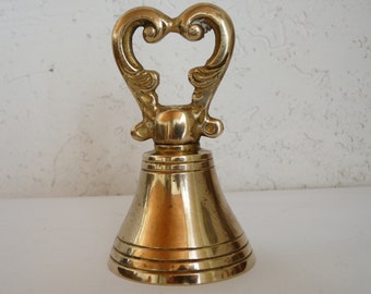 Vintage messing bel met decoratief handvat, massief messing bel, messing tafelbel, woondecoratie