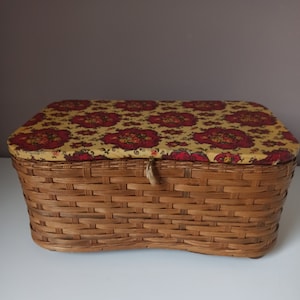 Caja de costura pequeña vintage, cesta de costura de ratán, caja de almacenamiento vintage
