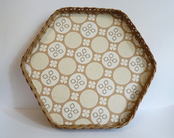 Vintage Wicker Serving Tray 60/70s, Hexagonal Breakfast Tray, Rattan Tray,  Boho Decor,