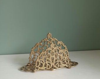 Vintage Brass Napkin Holder, Solid Brass, Table Accent, Serviette Holder, Letter Holder,