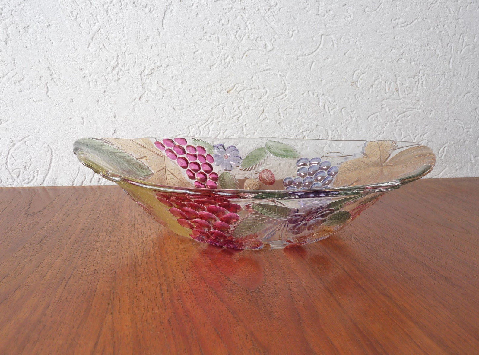 Vintage Fruit Glass Bowl Engraved Fruits in Color Serving Etsy UK