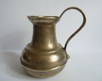 Vintage massief messing Collini Austria vaas met handvat, brutalistische pot uit het midden van de eeuw, mok, bloemenvaas, koperen kan uit het midden van de eeuw