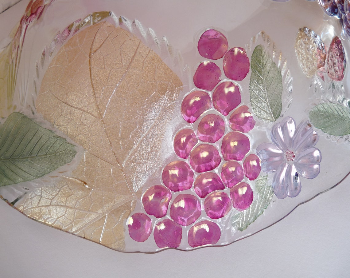 Vintage Fruit Glass Bowl Engraved Fruits in Color Serving Etsy UK