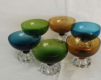 Vintage Aseda Elegant Mid Century, Liqueur /Cognac Glasses, Dessert Bowls, Coloured Brandy Glasses, Mid Century Glasses