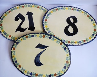 Oval Ceramic House Numbers Signs, Traditional Ceramic House Number Tiles, Front Door Signs, Hand Painted