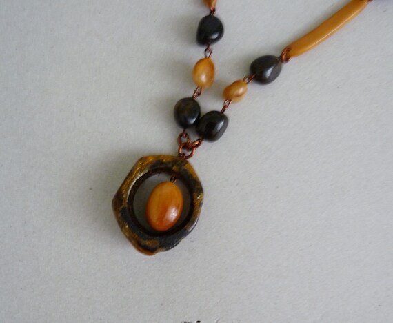 Collier Vintage Imitation Ambre - Gros Maillons, Couleur Ambré, Très Bon état