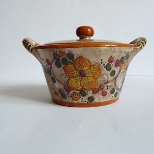 Italian Majolica - Deruta ceramic Sugar Bowl, Vintage from the 1970s. Ceramic Italian Deruta Bowl, Vintage 70s Ceramica Deruta Sugar Bowl