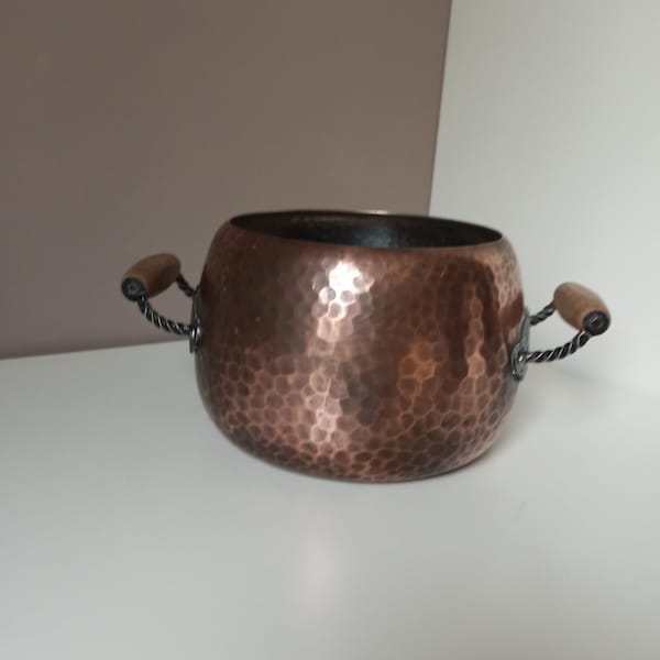 STOCKLI NETSTAL Swizerland Copper Pot with Wrought Iron and Wood Handles, Copper Cookware, Country Kitchen, Rustic Tea Copper Kettle