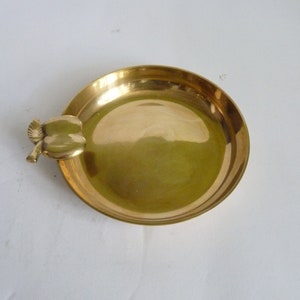 Small Mid Century Brass Ashtray, Solid Brass Ashtray with Apple Decor