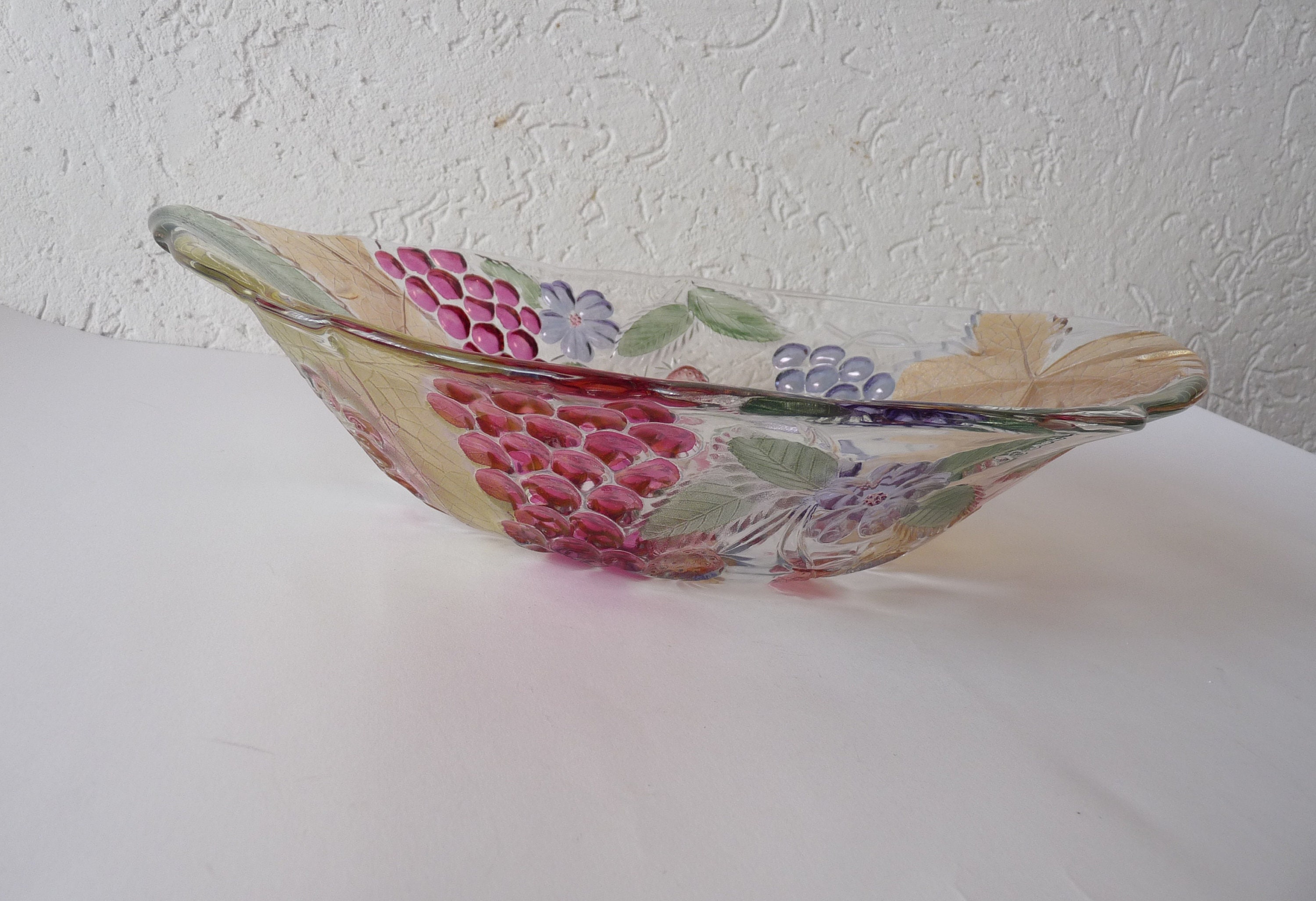 Vintage Fruit Glass Bowl Engraved Fruits in Color Serving Etsy UK