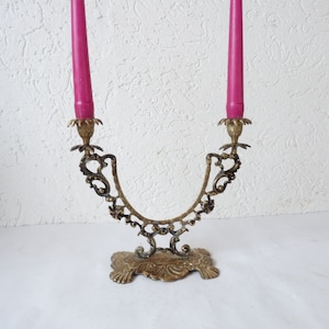 Vintage Brass Ornate Candle Holder, Two Stem Candelabra, Candlestick Holder