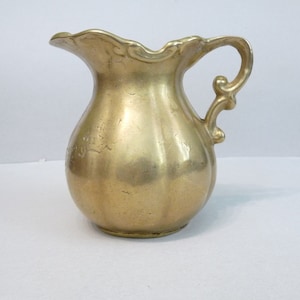 Vintage Solid Brass Vase with Handle, Brutalist Mid Century Jar, Mug, Floral Vase, Mid Century Brass Pitcher