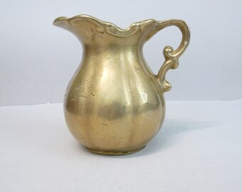 Vintage Solid Brass Vase with Handle, Brutalist Mid Century Jar, Mug, Floral Vase, Mid Century Brass Pitcher