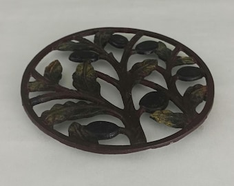 Vintage Cast iron Cooking Pot Trivet, Olive Tree Design, Pot Stand, Kitchen Decor