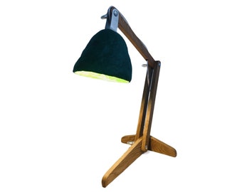 Banker Desk Lamp, Kids adjustab light, Wooden Table Lamp, oak, eco friendly paper mache