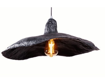 Black pendant paper mache lighting, industrial lampshade, unique eco friendly light for kitchen island