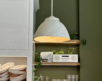 Unique pendant paper mache light for kitchen island