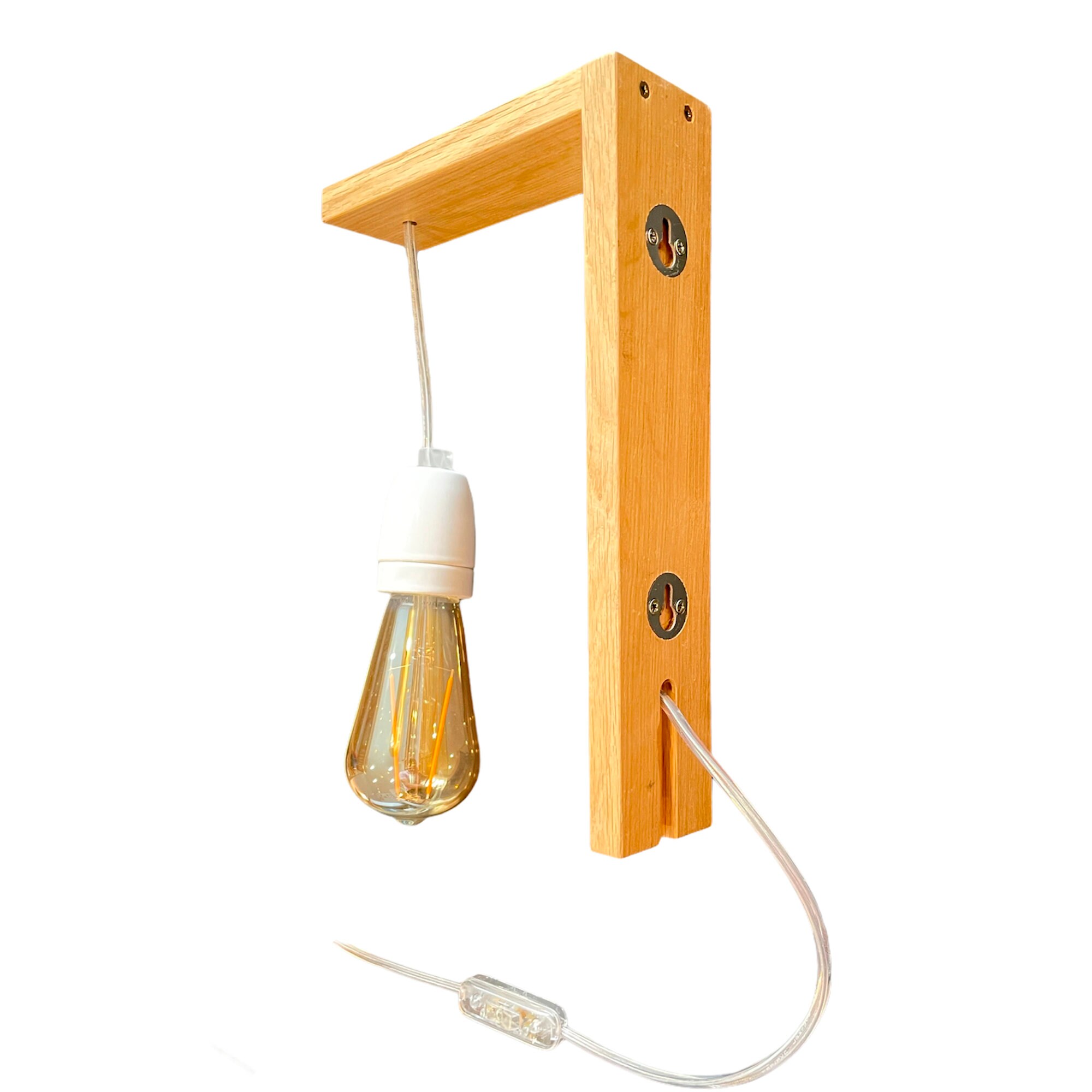 Otto Plug in Wall Sconce Wooden OAK Wall Hook On/off Switch Hanging Light Bedside Lamp Exposed