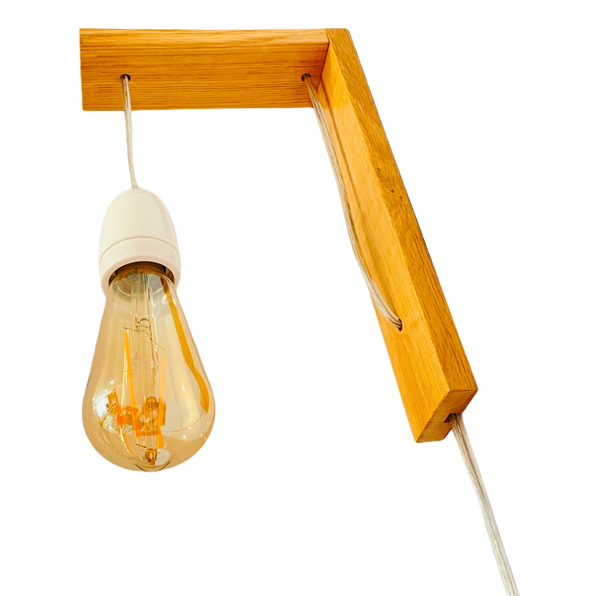 Otto Plug in Wall Sconce Wooden OAK Wall Hook On/off Switch Hanging Light Bedside Lamp Exposed