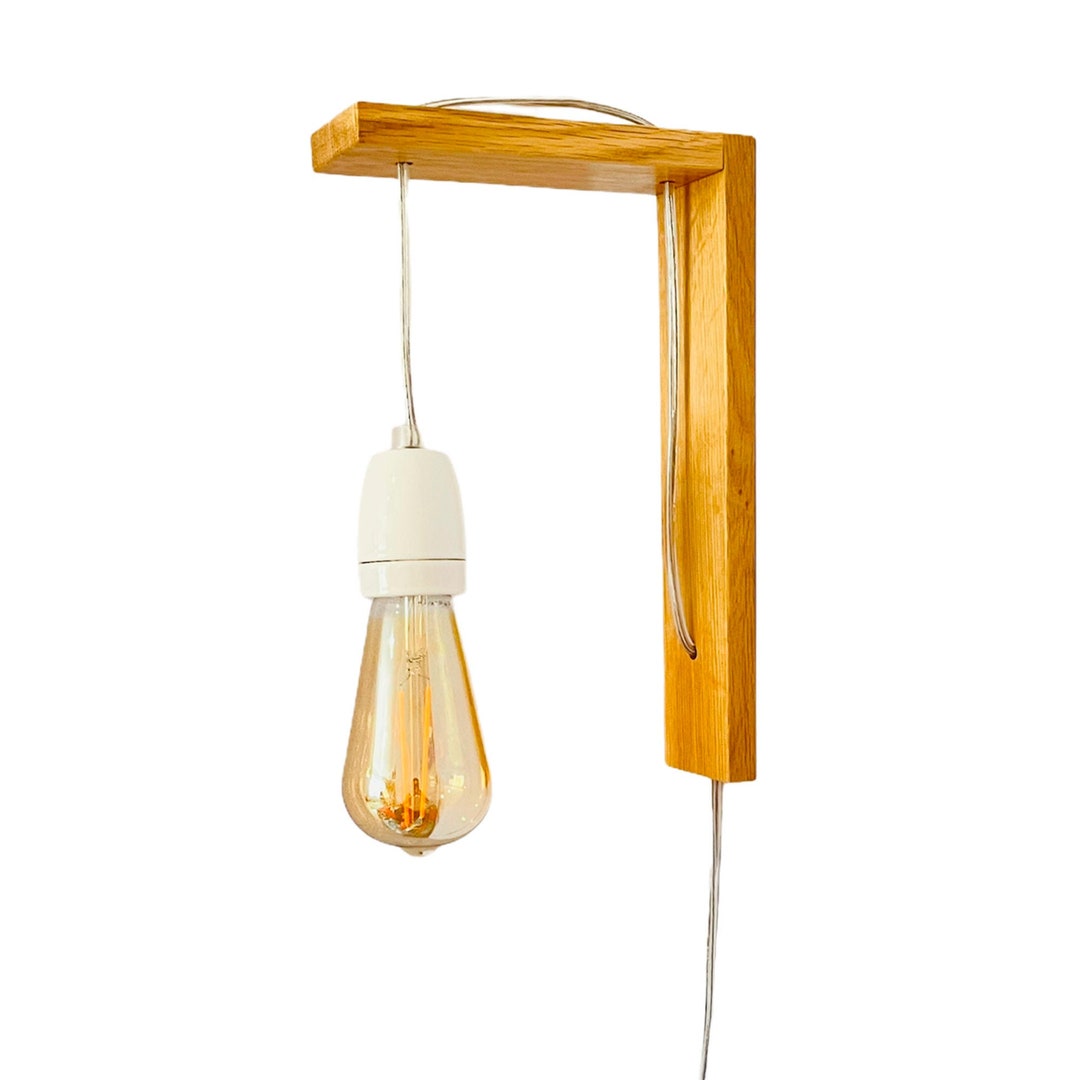 Otto Plug in Wall Sconce Wooden OAK Wall Hook On/off Switch Hanging Light Bedside Lamp Exposed