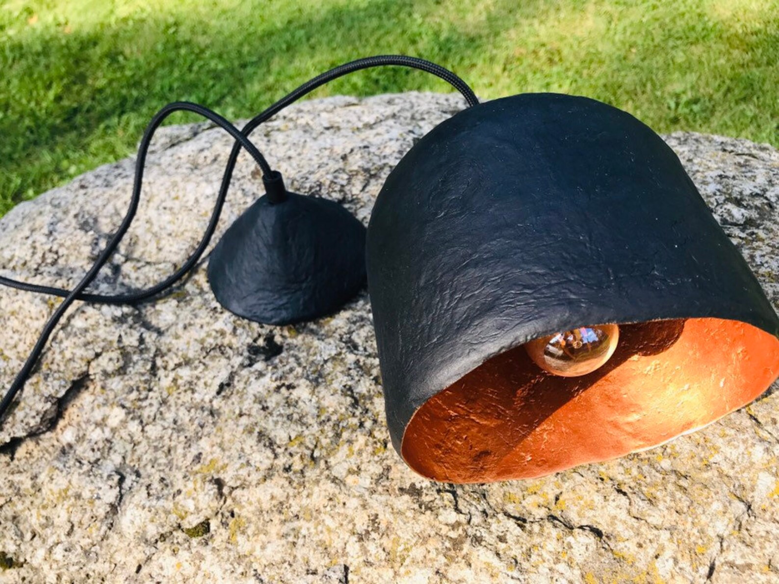 Black paper mache light fixture bottle industrial unique Etsy