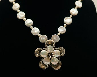 Pearl Necklace with Silver and  Pearl Pendant