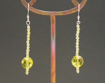 Bohemian Crystal Peridot and Silver Earrings