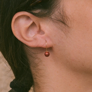 14k Gold Garnet Drop Earrings, Red Dangles