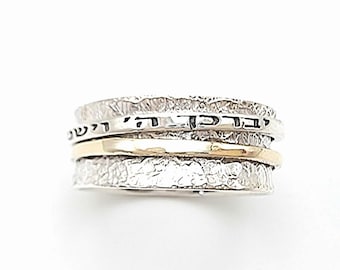 Men Jewish Ring, Jewish Spinner Ring, Protection Ring, Hebrew Engraved Ring, Silver And Gold Ring, Spinning Ring For Men, Judaica Jewelry