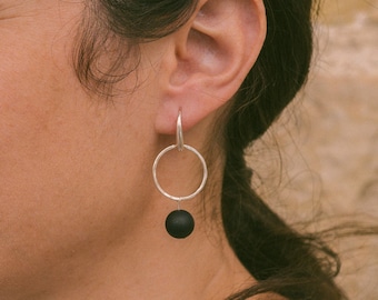 Sterling Silver Hoop Earrings For Women, Silver Onyx Earrings, Boho Earrings, Gemstone Earrings, Dangle Earrings, Casual Earrings