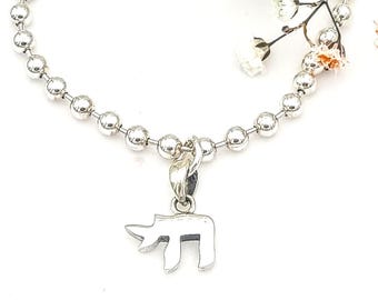 Bransoletka ze srebra próby 925 z wisiorkiem Chai, biżuteria Jewish Charm, ręcznie robiona bransoletka Judaica Jewelry.