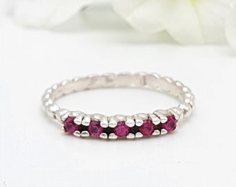 Half Eternity Gemstone Ring, Silver Birthstone Ring, Stackable Silver Ring, Amethyst Ring, Garnet Ring, Onyx Ring, Zirconia Ring, Stacking