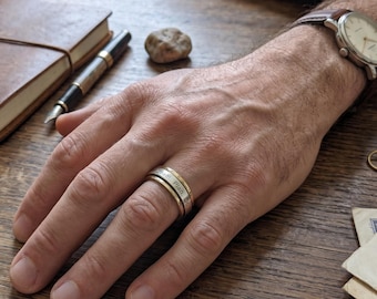 Mens Spinner Ring 14K Gold | Custom Engraved Fidget Band | Mixed Metal Meditation Ring | Motivational Husband Gift | Dream Plan Do Jewelry