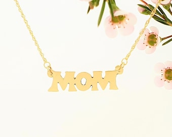 Mom Gold Necklace, Personalized Script Necklace, Mother Pendant, 14k Gold Silver, Custom Name Necklace, Gift For Mother's Day, Gift For Mom