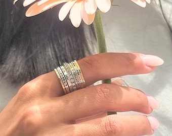 Jewish Blessing Multi Layer Ring | 9K Gold & Silver Personalized Stacked Band | Engraved Hebrew Prayer Ring | Custom Judaica Gift.