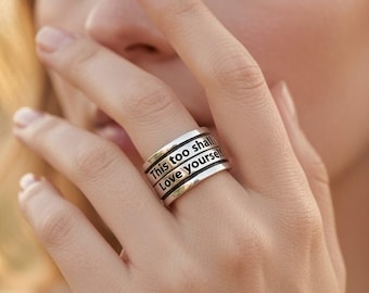 Unisex Double Spinner Ring | Custom Two Band Engraved Fidget | 14K Gold 925 Silver Two Tone | Personalized Quote Jewelry | Gift for Him Her