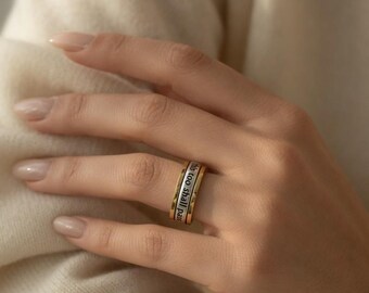 This Too Shall Pass Band, Hope Ring, Two Tone Ring, Solid Gold and Silver Inspirational Ring