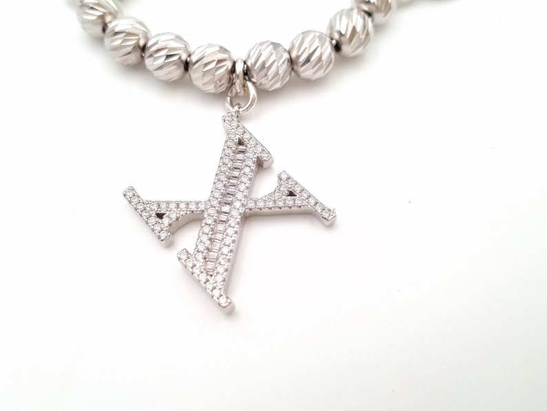 Chunky Charms Bracelet Initial Silver Bracelet Silver Charm Bracelet Sterling Silver Bead Bracelet Cubic Zirconia Bracelet for Women
