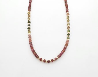 Tourmaline Bead Necklace, Natural Multi Tourmaline Necklace, Colorful Beads Long Necklace, Tourmaline Gemstone Jewelry, Dainty Necklace Gift