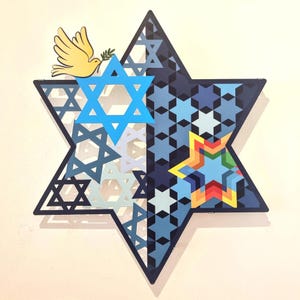 Colorful Star of David wall design, Star of David wall art, Judaica wall art, Jewish symbol art,  made in Israel. Gift for a new home.