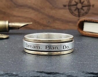 Men's Dream Plan Do Spinner Ring | Custom Engraved  Jewelry | 14K Gold & Silver Meditation Ring | Motivational Worry Ring | Gift for Him