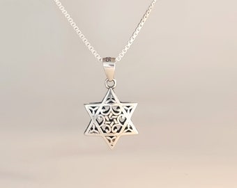 Silver Magen David Necklace, Double Star Of David Necklace, Jewish Amulet Pendant, Jewish Jewelry, Judaica Jewelry Gift, Gift From Israel