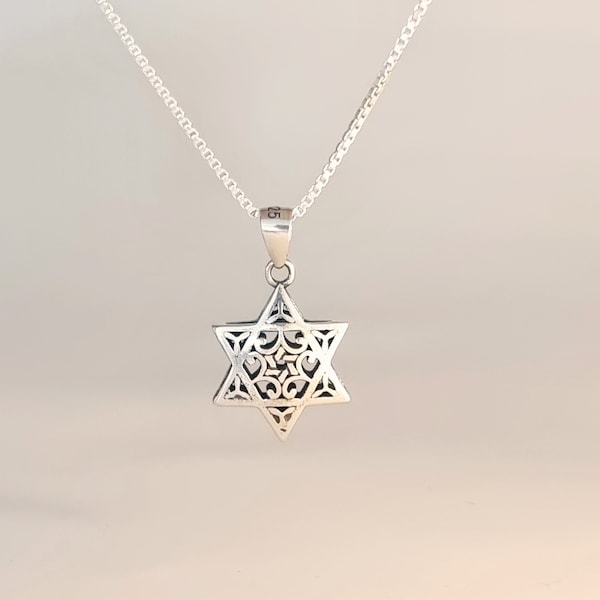 Silver Magen David Necklace, Double Star Of David Necklace, Jewish Amulet Pendant, Jewish Jewelry, Judaica Jewelry Gift, Gift From Israel