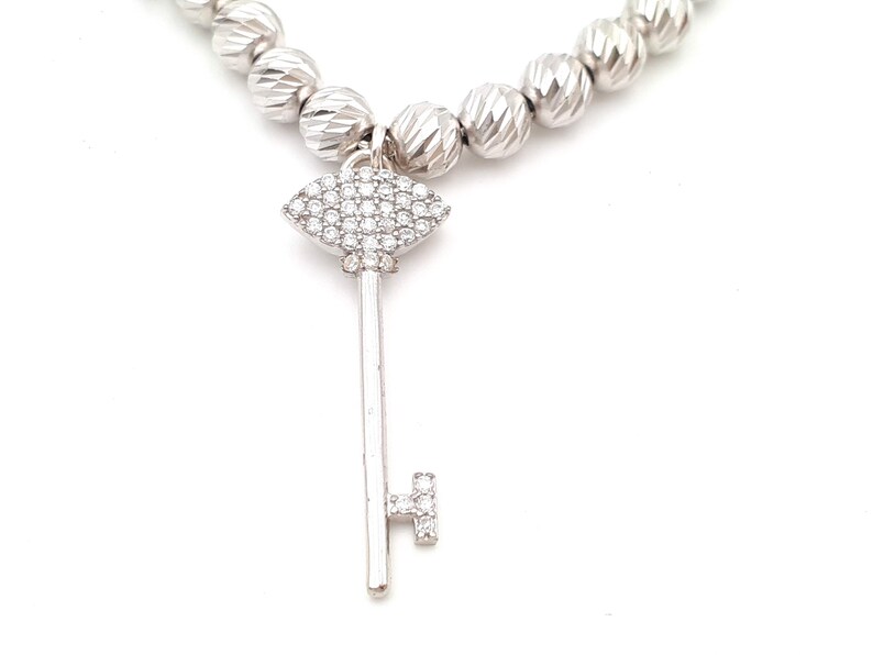 Chunky Charms Bracelet Initial Silver Bracelet Silver Charm Bracelet Sterling Silver Bead Bracelet Cubic Zirconia Bracelet for Women
