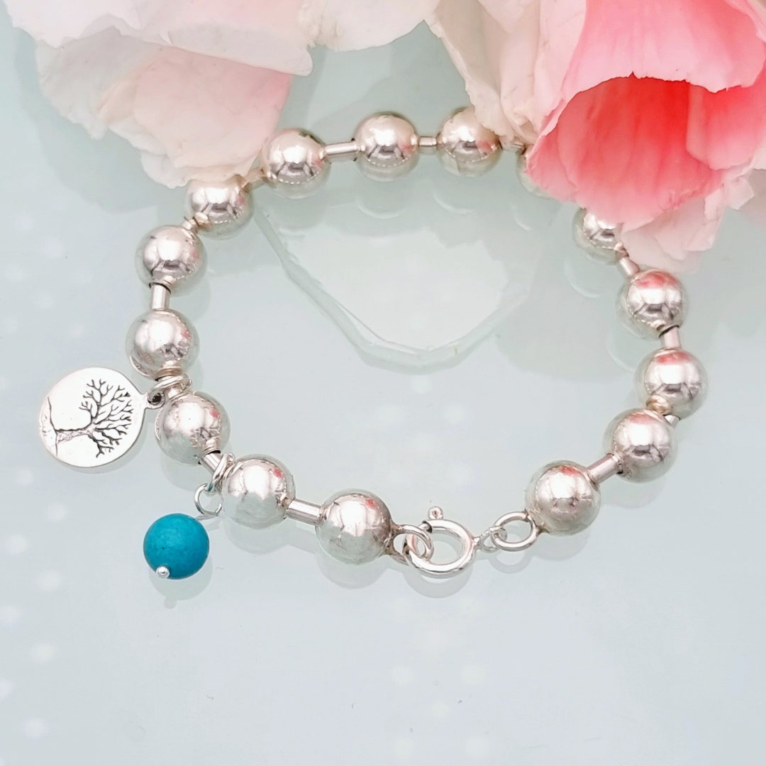 Tree of Life Charm Bracelet, Sterling Silver Bead Bracelet, Turquoise ...