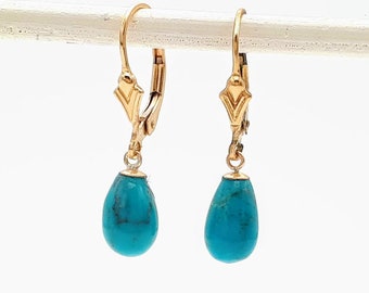 Gold Turquoise Earrings, 14K Gold Filled Drop Earrings, Turquoise Teardrop Earrings, Dangle Earrings, Turquoise Jewelry, Every Day Earrings