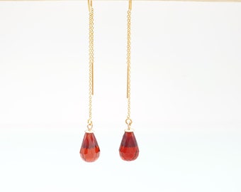 Garnet Drop Earrings, Garnet Gold Earrings, Long Teardrop Earrings, Red Gemstone Earrings, January Birthstone Earrings, Dangle Earrings