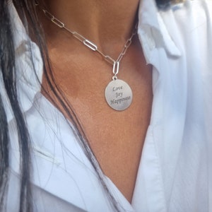 Personalized Coin Necklace, Engraving Round Necklace, Coin Disc Charm, Silver Layering Necklace, Custom Necklace Gift, Medallion Custom Name