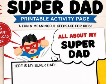 Father's Day Super Dad Printable Activity Page | All About My Dad Kids Father’s Day Gift