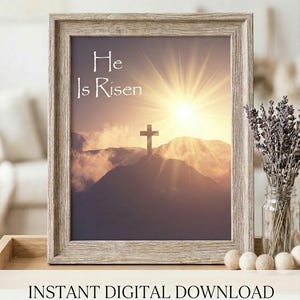 He Is Risen Digital Download Print | Christian Easter Wall Decor | 8x10 | Instant Download